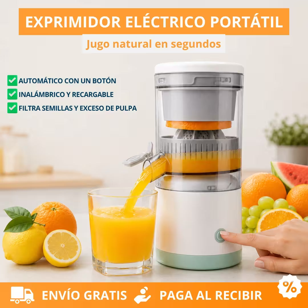Exprimidor Eléctrico Portátil Recargable - Prepara jugo fresco con solo presionar un botón